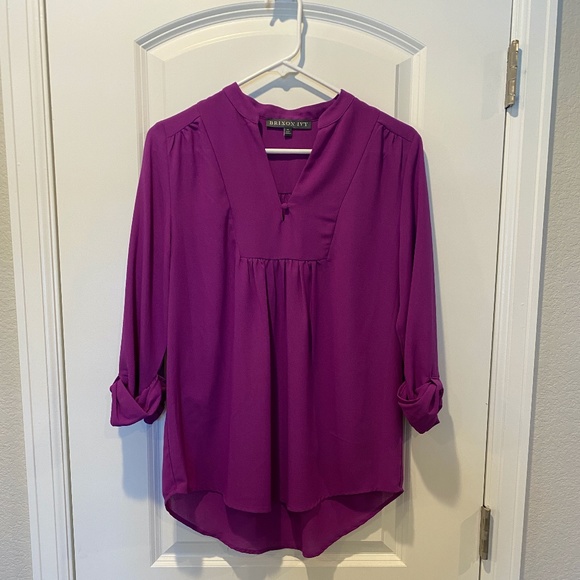 Brixton Ivy v-neck 3/4 sleeve blouse purple size medium - Picture 1 of 3